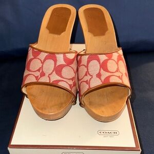 Coach Women's Signature Red and Tan Clogs